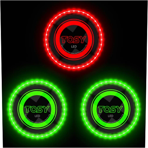 TOSY Bundle of 3-2X Green + Red - Flying Disc 36 LEDs, Super Bright, Smart Modes, Auto Light Up, Rechargeable, Cool Fun Christmas, Birthday & Camping Gift for Men/Boys/Teens/Kids, 175g frisbee