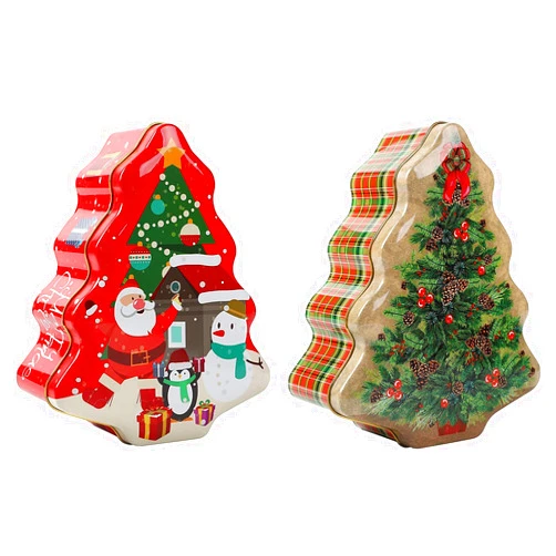 YWKXM Christmas Tree-Shape Tin Box Set of 2 Cookie Candy Storage Containers For Holiday Decorative