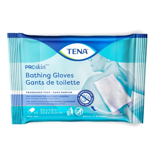 TENA ProSkin Bathing Glove Wipe or Washcloth 5.9 X 9 Inch 54367, 1 Pack 5 Wipes