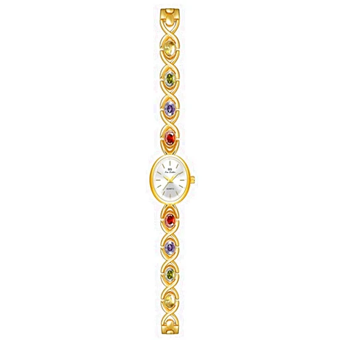 MASTOP Luxury Vintage Colorful Crystal Oval Watch Fashion Ladies Small Dial Dress Quartz Wrist Watch Waterproof Watch Fashion Bangle with Stainless Steel Band