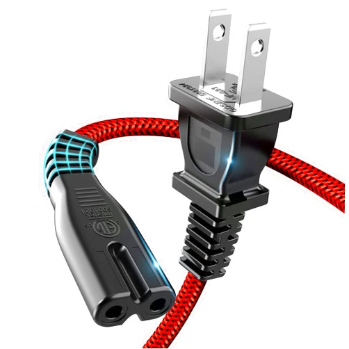 Goalfish Power Cord,Goalfish 10Ft 2 Prong TV Power Cable for Samsung LG TCL Sony :7A 125V AC Power Cable for PS3,PS4,PS5,HDTV,Printer and Others 2 Slot Adapter-AC-Wall-Cable,Red