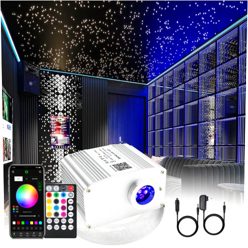 FOCONEE Fiber Optic Lights Kit, 10W Star Ceiling Sky Lights RGBW Twinkle & Music Effect for Home & Car Star Headliner Light with Bluetooth APP + RF Remote Control - Optical Fiber Cable 300pcs*0.03in*9.8ft
