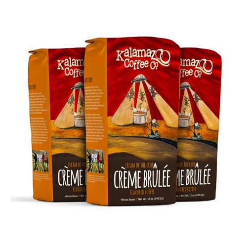 KALAMAZOO COFFEE COMPANY Crème Brulée Whole Bean Coffee - Cream of the Crop Flavored Coffee | 12oz Bag (3 Pack)