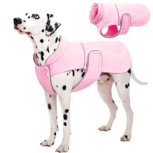 Kuoser Dog Fleece Vest, XXL Dog Coat Reflective Dog Winter Jacket Warm Dog Sweaters for Extra Large Dogs, Dog Cold Weather Clothes Pet Turtleneck Snowsuit for Weimaraner Golden Retriever, Pink 2XL