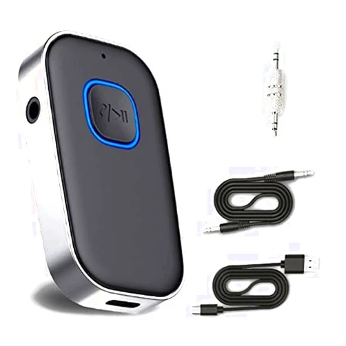 ConnectOne Bluetooth AUX Adapter for Car by ConnectOne, Bluetooth 5.0 AUX Receiver for Car, Hands Free Calling, Noise Cancelling Technology with Dual Connect, Convert Wired Headphones to Wireless, Black/Silver