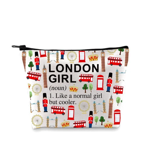 XYANFA London Gifts For Girl London Makeup Bag London Travel Bag London Trip Vacation Gift London England Souvenirs Gift London Zipper Pouch (LONDON GIRL (noun))
