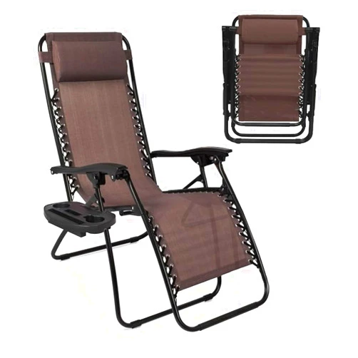 Amazing for less AmazingForLess Zero Gravity Lounge Chair Adjustable Outdoor Reclining Chair Folding Patio Anti-Gravity Indoor Outdoor Lounge Chair w/Pillow, Cup Holder (One Chair - Brown)