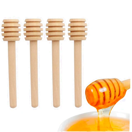 CINBILCORN 4 Pcs Wooden Honey Dipper Sticks,3 Inches Honey Comb Stick Honey Spoon Honey Wand for Honey Collecting Dispensing Drizzling Jam
