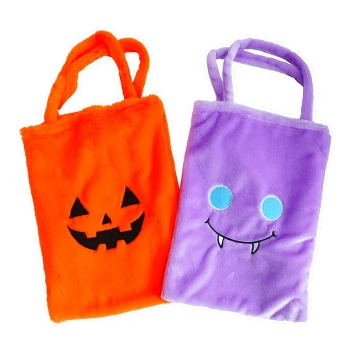 Hooin Halloween Candy bags. 15.7'' X 11.8'' Large Soft Plush Trick or Treat Tote Bags.Pack of 2 (Pumpkin & Ghost)