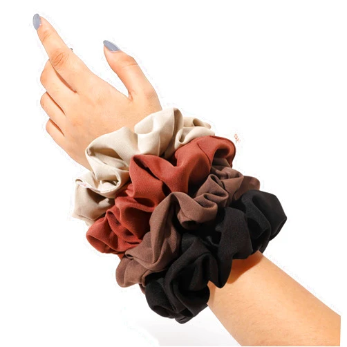 Ivyu Scrunchies Hair Ties, Big Large Scrunchie for Girls Women, Cute Hairties Jumbo Scrunchy For Thick Curl Hair No Crease Hair Accessories Soft Ropes Ponytail Holder, 4 Count, Black, Brown, Beige