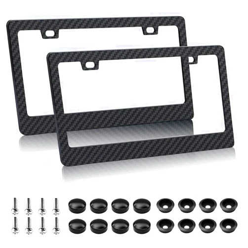 EWBN Carbon Fiber License Plate Frame,2 Pack Black License Plate Frames with Screws & Caps,Classic Carbon Fiber Design Car Black License Plate Holders Fits All Standard US Plates