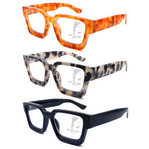 LOVIVY 3 Pack Progressive Multifocal Reading Glasses for Women Men Oversized Retro Square Multifocus Readers