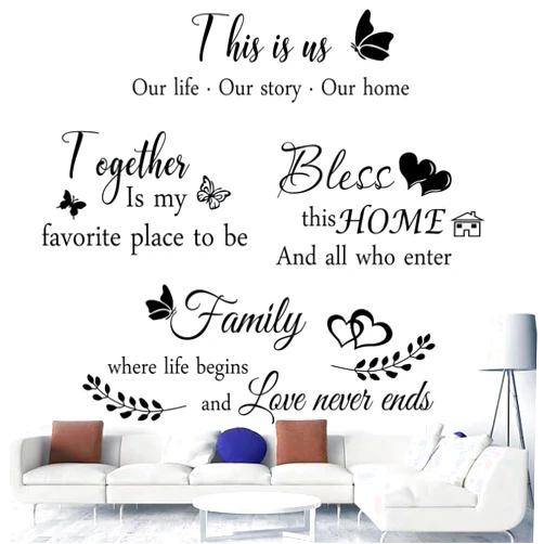 Flenlow 4 Pieces THIS IS US TOGETHER BLESS THIS HOME Wall Decor Signs - Vinyl Wall Stickers for Living Room, Bedroom, Home Office, Teen Dorm