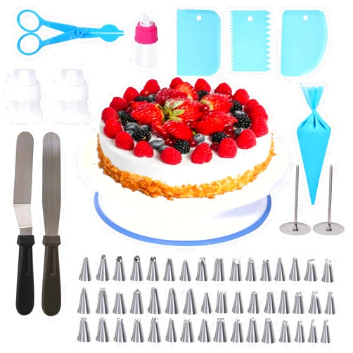 Uten 60PCs Cake Decorating Supplies Kit, Cake Decorating Stand Set with 11'' Cake Turntable, 48 Numbered Icing Piping Tips, 2 Spatulas, 3 Icing Comb Scraper, 1 Scissor, 1 Piping Bags, Baking Tools