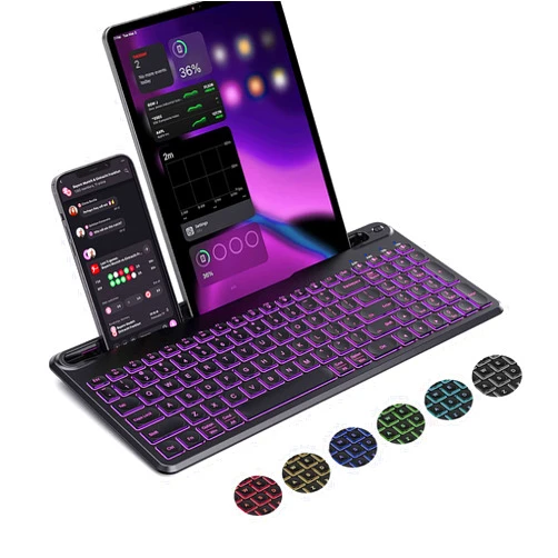 seenda Backlit Multi-Device Bluetooth Keyboard for Tablet Phone Computer - Wireless Illuminated Rechargeable Keyboard with Number Pad Connect Up to 4 Devices Compatible Mac Android iOS Windows