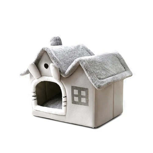 BOSERMEN Cat Cave Bed, Warm and Cosy Plush Cat Igloo, Washable Dog Bed with Removable Pillow Cushion, Improve Sleep, Foldable Cat House(M, Grey)