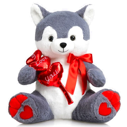 HollyHOME I Love You Husky Stuffed Animal Plush Husky with Red Hearts and Bow Sweet Plush Toy Gift 20 inches
