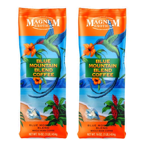Magnum Exotics Coffee Blue Mountain Coffee Blend - Medium-Light Roast, Whole Bean Coffee, Made from 100% Arabica Bean Coffee, Rich & Smooth Flavor, Fresh Roast - Blue Mountain Blend, 1 Lb (Pack of 2)