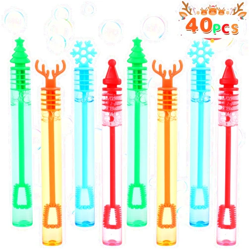 CCINEE 40 Pack Christmas Mini Bubble Wands Bulk for Kids,Christmas Party Favors Cute Snowflake Santa Hat Bubble Toys for Xmas Themed Party Goodie Bag Stuffers Home Gathering Classroom Prizes