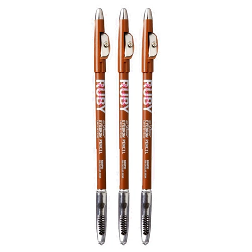 Ruby Kisses GoBrow Eyebrow Pencil, Sharpenable, Longwear, Long Lasting Eyebrow Wooden Pencil for Natural-Looking Brows 3 PACK (Chocolate Brown)