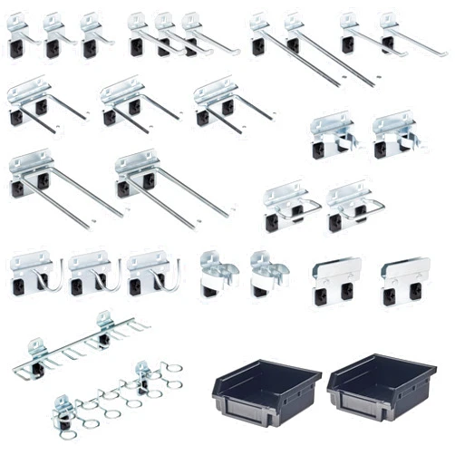 Triton Products LH3-KIT LocHook 30-Piece Zinc Plated Steel Hook and Bin Assortment for Locboard, Black