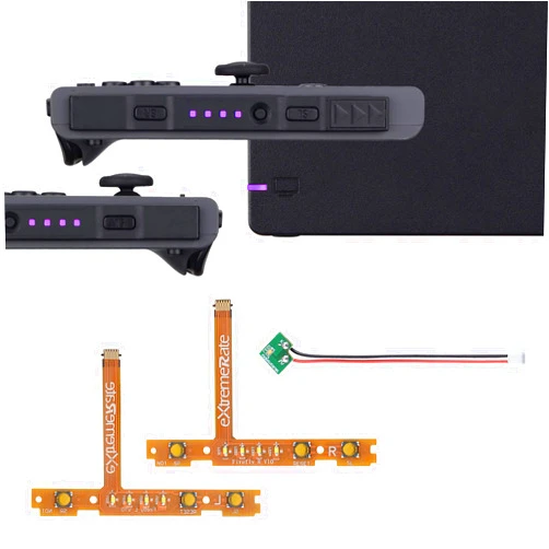 eXtremeRate Firefly LED Tuning Kit for Nintendo Switch Joycons Dock NS Joycon SL SR Buttons Ribbon Flex Cable Indicate Power LED - Violet (Joycons Dock NOT Included)