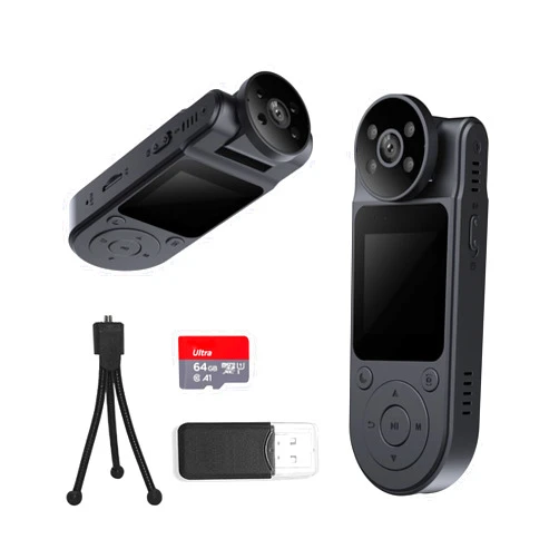 FOUKWAKC L20 1.5”Screen Body Cameras with Audio and Video Recording, 1080P Wearable Personal Body Cam w/ 180° Rotating Lens, 7HR Battery, Night Vision, 64GB Portable Body Worn Camcorder for Civilians (No WiFi)