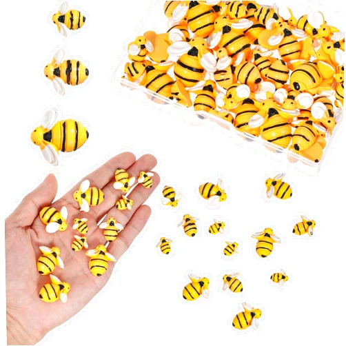 Mabor Tiny Bee Decorations for Crafts, 50 Pcs Plastic Bumble Bee Decor for DIY Wreath Embellishments and Bee Themed Party Cupcake Supplies Baby Shower Birthday Table Decoration