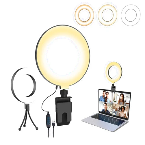 AMENKER Ring Light with Stand & Clip, 6.3in Video Conference Lighting Kit, Ring Light with 3 Light Modes & 10 Brightness Levels, Ring Light for Computer/Laptop/Remote Working/Live Streaming/YouTube/TikTok