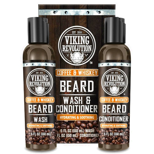 Viking Revolution Beard Wash and Beard Conditioner for Men with Argan Oil and Jojoba Oil- Beard Softener and Strengthener Beard Care Beard Shampoo and Conditioner with Ginseng Root(5oz,Coffee Whiskey)