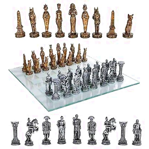 Ebros Gift Ebros Kingdoms at War Legendary Historical Egyptian Empire Versus Roman Empire Chess Set Made of Hand Painted Resin Chess Pieces and Frosted Glass Checkered Board
