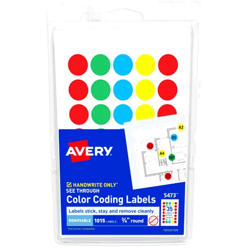 Avery See-Through Removable Color Dots, 0.75-Inch Diameter, Assorted Colors, 1015 per Pack (05473)