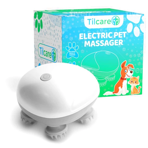 Tilcare Handheld Pet Massager for Dogs and Cats Electric Cat and Dog Massage Tool - Head and Back Scratcher for Relieving Tension, Tight Muscles and Stiffness with Four Rotating Massage Heads
