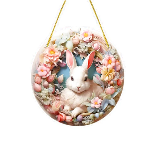 Generic Rabbit in Flowers Front Door Sign for Easter Decoration, Acrylic Spring Front Porch Decor for Home Wall, Suncatcher Ornaments Door Hanger (Rabbit Wreath, 8