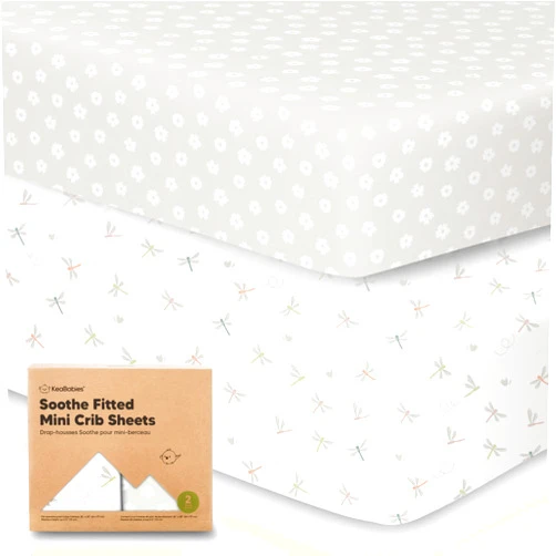 KeaBabies 2-Pack Mini Crib Sheets Fitted - Pack N Play Sheets for Pack and Play Mattress, Organic Cotton, Soft & Breathable Jersey Playard Bedding, Neutral Mini Toddler Bed Cover for Boys, Girls (Meadow)
