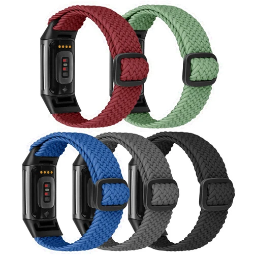 GLMDKAI [6-Pack] Bands Compatible with Fitbit Charge 5 Bands Women Men Adjustable Stretch Braided Nylon Sport Loop Strap Replacement Wristband for Fitbit Charge 5 Advanced Fitness & Health Tracke