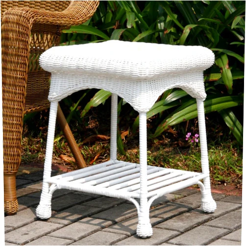 Jeco Wicker Lane Outdoor White Wicker Patio Furniture End Table