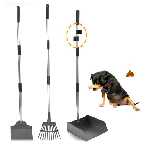 LUFFWELL Dog Pooper Scooper, Adjustable Handle Poop Scooper with Tray,Rake and Spade Set of 3, Steel Stainless Poop Scoop for Medium Large Dogs and Pet Waste on Grass, Dirt and Gravel (Large Size)