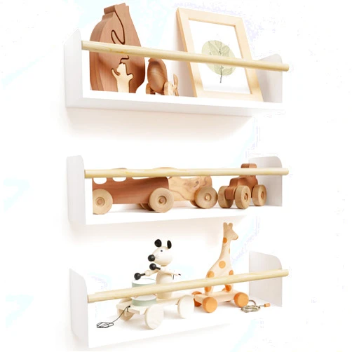 ZICOTO Decorative Nursery Bookshelves for Kids - Set of 3 Easy to Install Floating Shelves for Wall Mount - Beautiful Hanging Organizer Furniture for Your Baby Boy or Girl's Bedroom and Play Room Decor