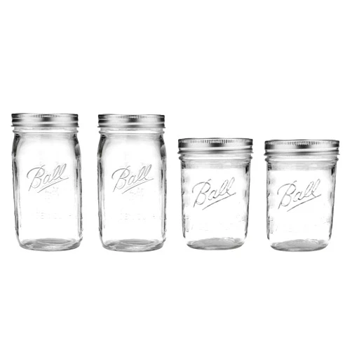 Ball Mason Wide Mouth Jars with Lids and Bands, Set of 4 Jars, Two 32oz Jars + Two 16oz Jars (Bundle Pack)