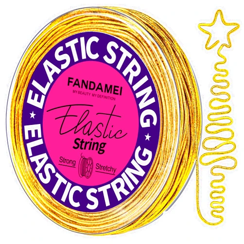 FANDAMEI 1.2mm Metallic Elastic String, Gold Stretch Cord for Craft Gift Jewelry Making, Elastic Cords Ribbon for Hair Braids, Elastic String for Bracelets, Beading Cord Stretchy Christmas Crafts DIY