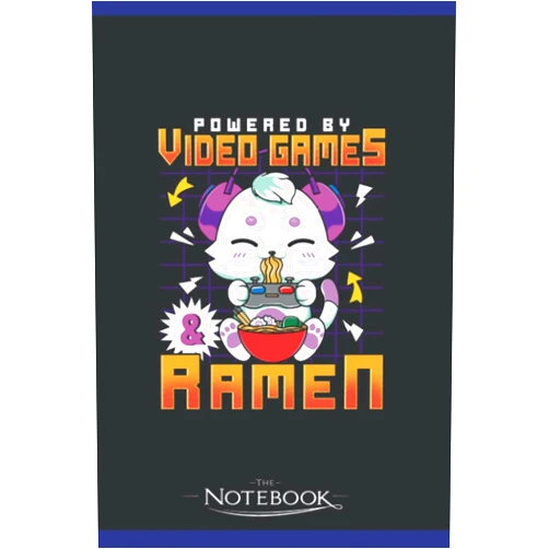 Leslie Reynard Notebook: Powered By Video Games Ramen Anime Cat Gamer: Notebook Gifts 120 Pages Lined 6 x 9 inches College Ruled Paper, Planner | Perfect As A Gift for All Ages