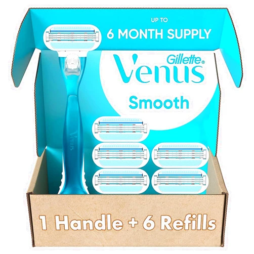 Gillette Venus Smooth Razors for Women, Includes 1 Handle, 6 Razor Blade Refills