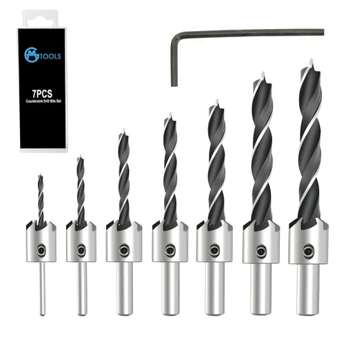 GMTOOLS Countersink Drill Bit Set, 7Pcs Tapered Drill Bits M2 HSS, with 1/4