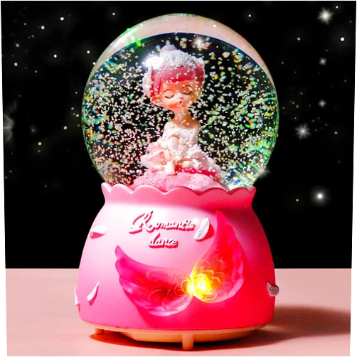 JE ROU Ballerina girl Snow globes, colorful lights with music music box, gifts for daughter ten years old, birthday, Christmas, Thanksgiving party exchange pink, 100mm(4.33 x 5.9 Inch)