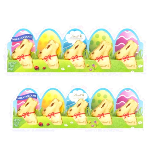 Smiling Sweets Lindt Mini Gold Bunnies - Milk Chocolate Bunnies - Pack of 2-10 Total Bunnies - Smiling Sweets - Gold Foil Wrapped Bunnies - Great for Easter Baskets and For Sharing with Loved Ones