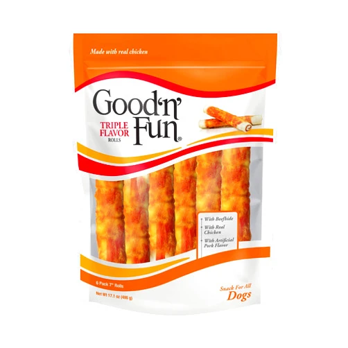 Good 'n' Fun Good'n'Fun Triple Flavor 7 inch Rolls, Chews for Dogs, 6 Count (Pack of 1)