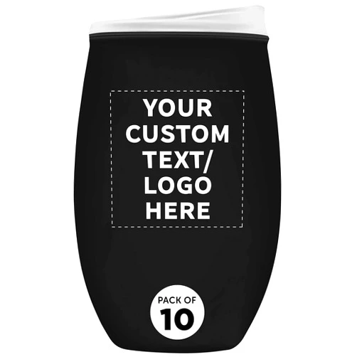 DISCOUNT PROMOS Custom Tumbler Stemless Wine Glasses 16 oz. Set of 10, Personalized Bulk Pack - Perfect for Wine, Cocktails, Other Hot & Cold Beverages - Black