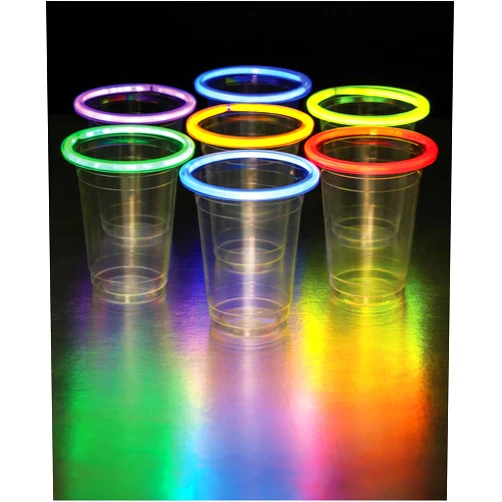 True Glow Stick Rim, Light Up, Beer Pong, Party Adults, 16oz Clear Plastic Cups, Set of 20, Assorted