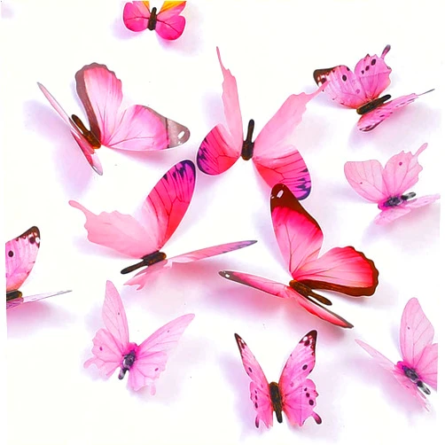 Trubetter Pink Butterfly Wall Decals, 24 Pcs 3D Removable Waterproof Stickers for Home and Room Decoration